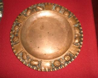 Mexico hand hammered copper plate signed