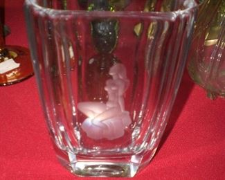 7" Orrefors engraved nude crystal vase
