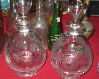 pair of 19th century engraved crystal decanters