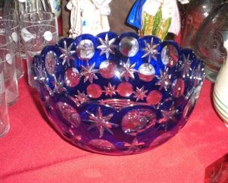 large cut and cased glass bowl