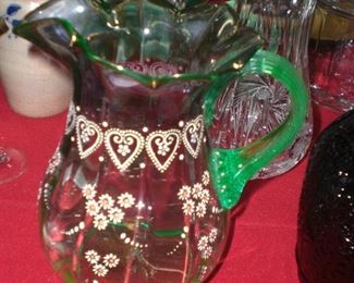 enameled art glass pitcher c.1880
