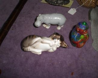 Royal Doulton cat and hippo