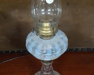 Opalescent art glass oil lamp