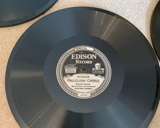 #3	1915 Edison Diamond Disc Phonograph Record Player. Tiger oak cabinet with 79 discs.  It has a needle, the key and it works! 23"x22"x50"	 $600.00 