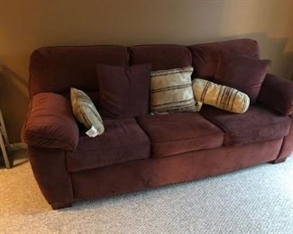 Queen size Sofa Bed in burgundy velour fabric 