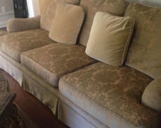 Tomlinson Erwin Lambeth 3 seat  Sofa, dress maker skirt & 2 pillow.  Tone on tone gold damask chenille in excellent condition.  This is at my off site sale, call to view.