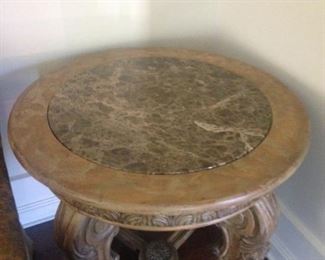 Nice large  32" diameter X 30" inches high round table with brown marble insert.  This is at my off site sale, call to view