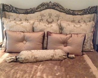 Marge Carson King Bed Room head bd & foot bd with side rails and 2 matching side tables with black marble insets.  This is at my off site sale, call to view.  FYI large room needed for this set