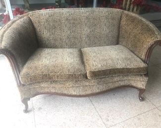 Lovely vintage 2 seat love seat.  Recovered in Animalish, print upholstery.  This is part of my off site sale, call to view
