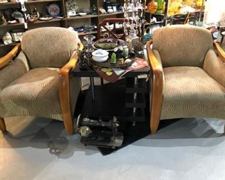 Pair of Art Deco inspired new lounge chairs.   Manufactured by The Sam Moore Company. These are at my off site sale, call to view