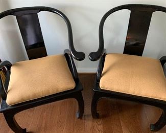 Pair of Ming Style Asian Chairs in black matte finish   Nice size at 25" wide X 23" inches deep overall.  These are part of my off site sale, call to view