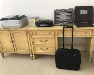 Light wood desk-4 drawer.  Matching storage cabinet