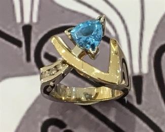 Blue Topaz and Diamond Ring in Gold
