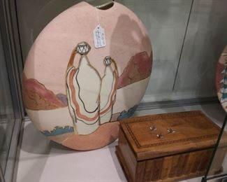 American Indian Painted Vase, Wood Box
