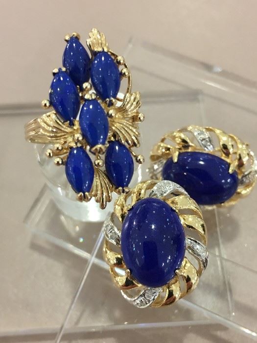 Lapis and Diamond Gold Earrings and Ring