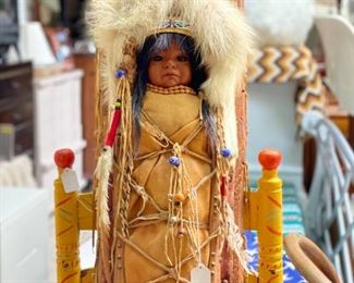 Bario hand painted chair
Native papoose doll