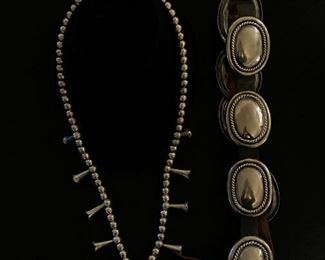 Concho Sterling Belt . Sterling Squash blossom necklace