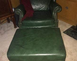 Green 2 piece Leather lounging unit to enjoy by the fire!