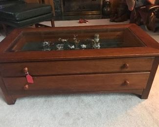 Memory table w/2 drawers for keepsakes, magazines, and other items.