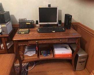 Office computer desk w/shelves for storing office supplies and copy paper. Excellent condition!
