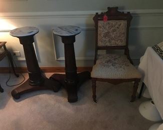 2 table bases w/marble circles for plants
Vintage side chair