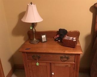 Small oak commode used as bedside table in grand condition.