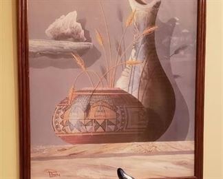 Lot of Native American Decor - Print and 2 Ceramic Birds