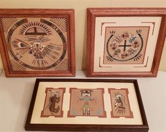 Lot of 3 Native American Indian Navajo Sand Paintings by Various Artist