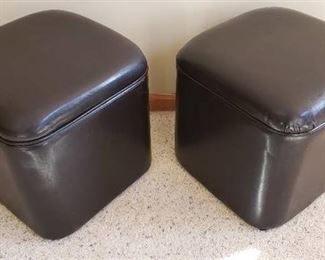 Pair of Dark Brown Faux Leather Storage Cubes - 14 in. x 14 in. x 15 in.