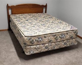 Queen Size Bed - Complete with Decorative Headboard, USA Double Pillow top Posture Plus Mattress, Matching Boxsprings, and Metal Frame