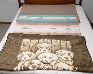 Lot of Throw Blankets - 1 Acrylic Dogs (50 in. x 60 in.), 1 Cotton Birds (44 in. x 72 in.), and 1 Polyester Tan Brown Plain (48 in. x 64 in.)