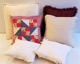 Lot of 6 Mixed Styles/Materials Square Accent Pillows - Various Sizes