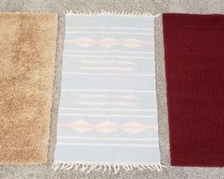 Lot of 3 Accent Rugs (20 in. x 34 in.) - 2 Rubber Backed Rugs & 1 Woven Cotton Rug