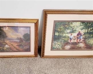 Lot of 2 Framed Prints - Flower Picking by Laurie Snow Heim (26 in. x 23 in.) and Road to Lake by Jamie Carter (22 in. x 18 in.)