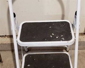 Meco USA White Metal Folding 2 Step Ladder- 18 in. wide