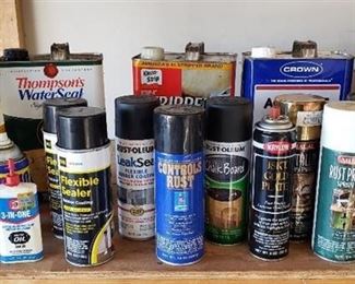 Lot of Spray Paint, Rubber Coating, Sealer, Stripper, Acetone, and Oils - most are over 1/2 full