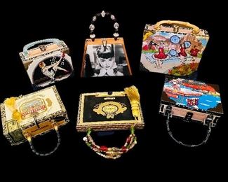 Cigar box cases: Audrey Hepburn, animal prints, beaded purses 