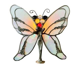 Stained glass woman sculpture butterfly lamp