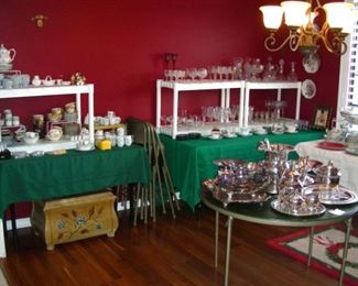 China, Waterford, silverplate, tea sets