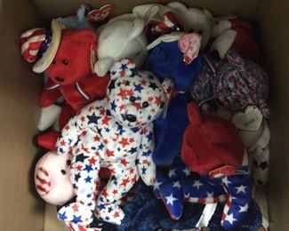 Red white and blue Beanie Babies.