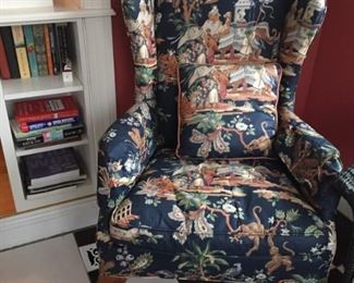 Floral wingback chair.