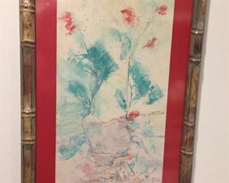 Floral print in bamboo frame.