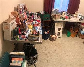 Toys, crafts, Christmas items. 