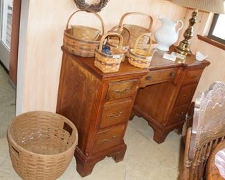 Solid wood desk and Longaberger basket collection