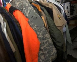 Military coats and short sleeve shirts