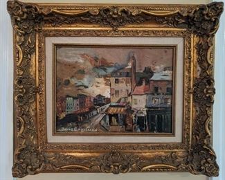 Well-framed/matted original oil on canvas, by David Crossman, "Paris, 1960".