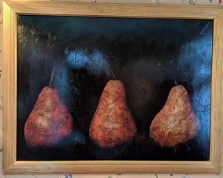 Nicely framed "Three Pears" encaustic, by Maggie Hasbrouck, 1994.