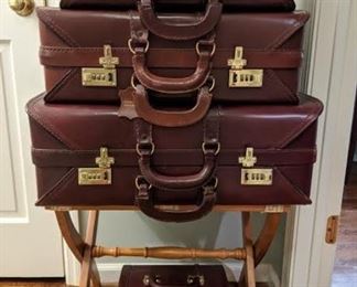 Vintage 4-piece matched set of leather luggage.