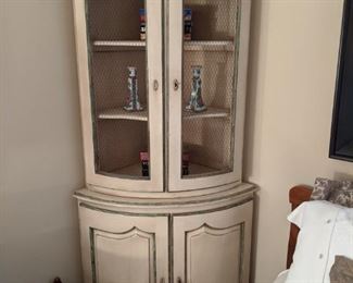 LOVE this 2-piece French corner cabinet, with wire door fronts.