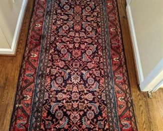 Vintage Persian Malayer Sarouk handwoven wool runner, measuring 3' 5" x 9' 1".